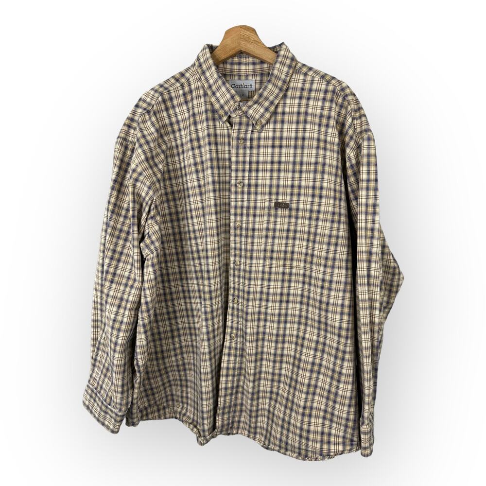Carhartt Mens size 3XL Plaid Sheeting Long Sleeve Shirt Relaxed Fit Tan s94 khi